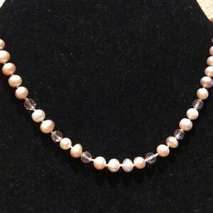 Blush colored genuine pearls with glass beads, 925